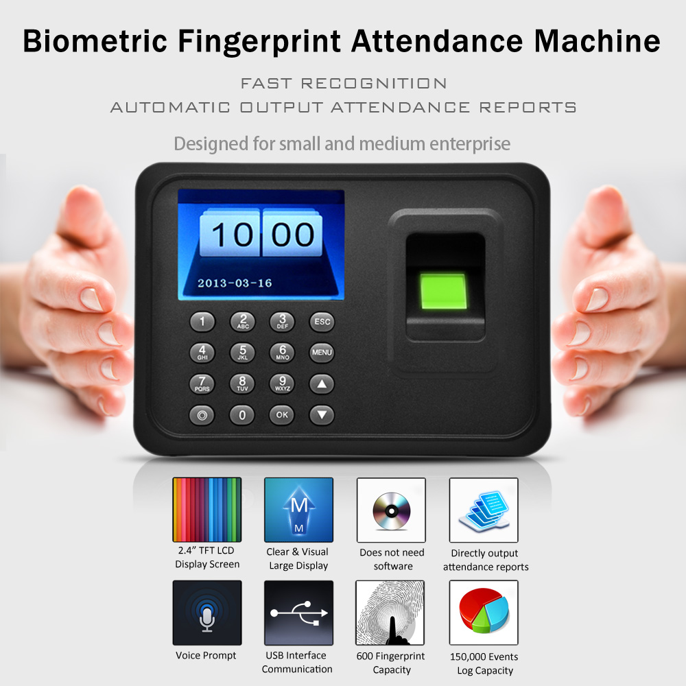 2.4 "Tft Lcd Display Usb Biometrische Vingerafdruk Aanwezigheid Machine Dc 5V/1A Time Clock Recorder Werknemer Controleren-In Reader A6