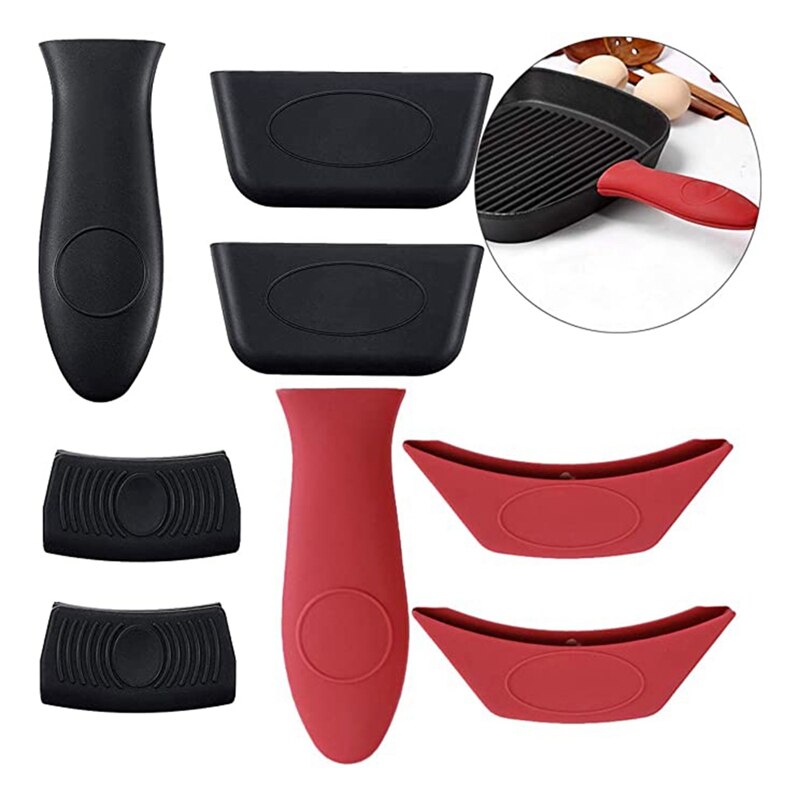 8 PCS Handle Holders And Rubber Pot Handle Covers, Silicone Removable Potholders Resistant Sleeves Lid For Cast