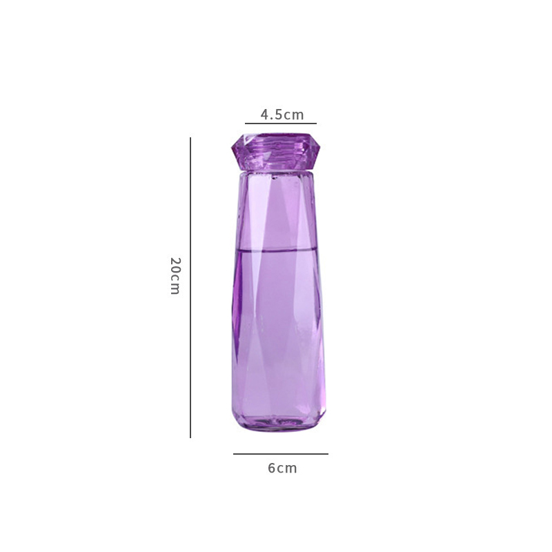 Fairy-botella de agua con diamantes de cristal para niñas, botella deportiva de cristal de 420ML, a prueba de fugas, para viajes al aire libre: purple