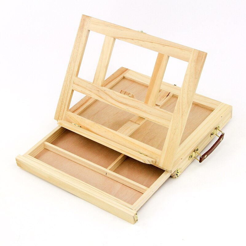 Artist Wooden Table Box Easel for Painting with Drawer Box Portable Desktop Suitcase Painting Hardware Art Supplies
