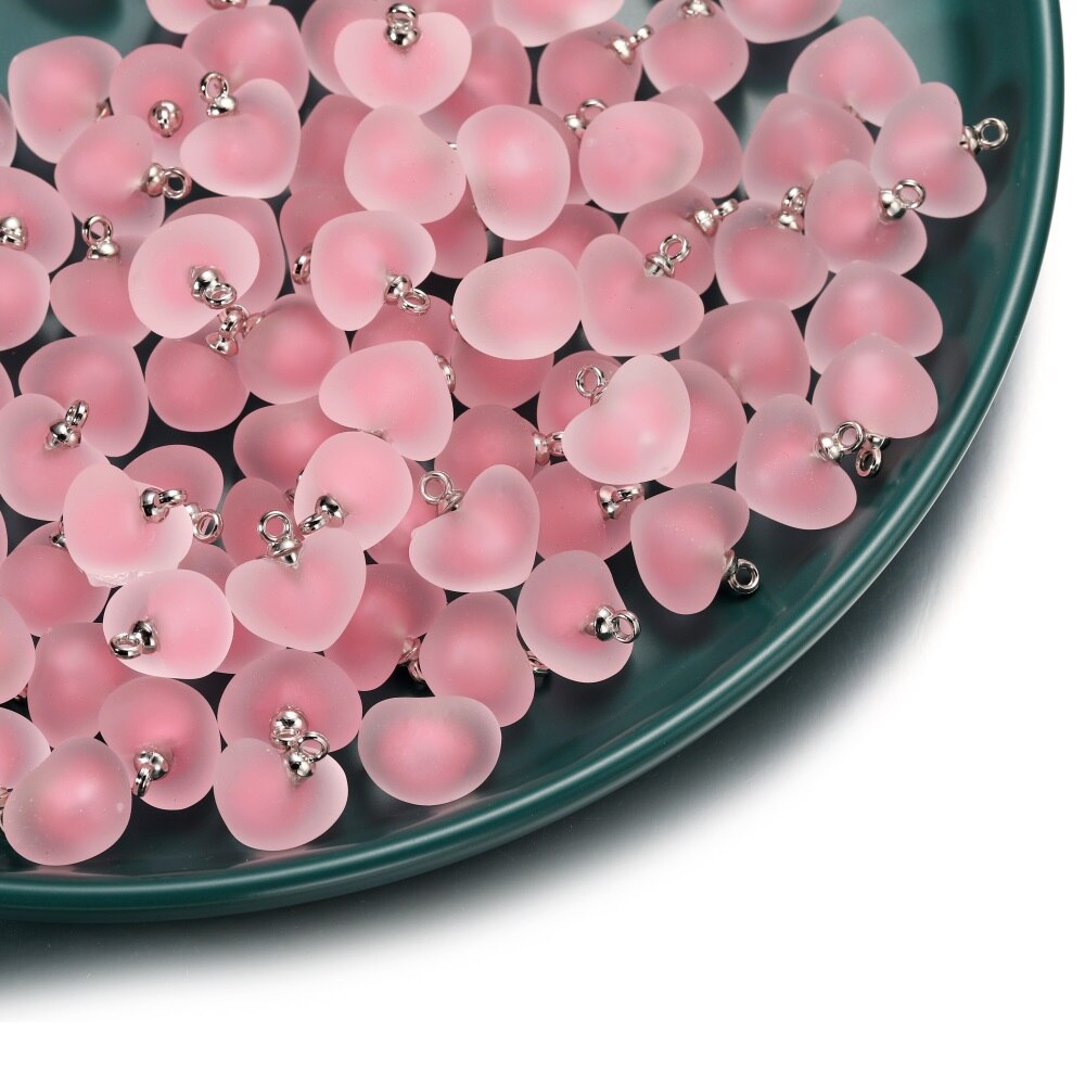 10 unids/lote de abalorios de corazón de colores esmerilados de resina, pulsera, pendientes, collar, colgante de cuentas de gelatina para suministros de joyería DIY