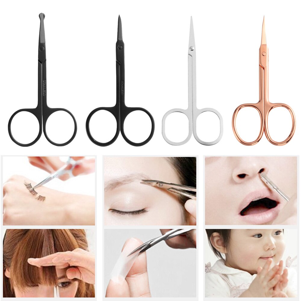 Tijeras de acero inoxidable para cejas, pestañas y cejas recortador de, tijeras para el pelo de la nariz, tijeras de manicura, cortador, herramienta de maquillaje de uñas