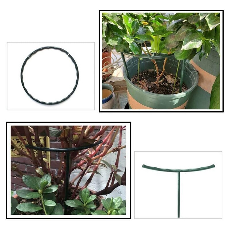8PCS Plant Support Plant Stakes Half Round Plant Support Ring Plastic Plant Cage Holder Flower Pot Climbing Frame