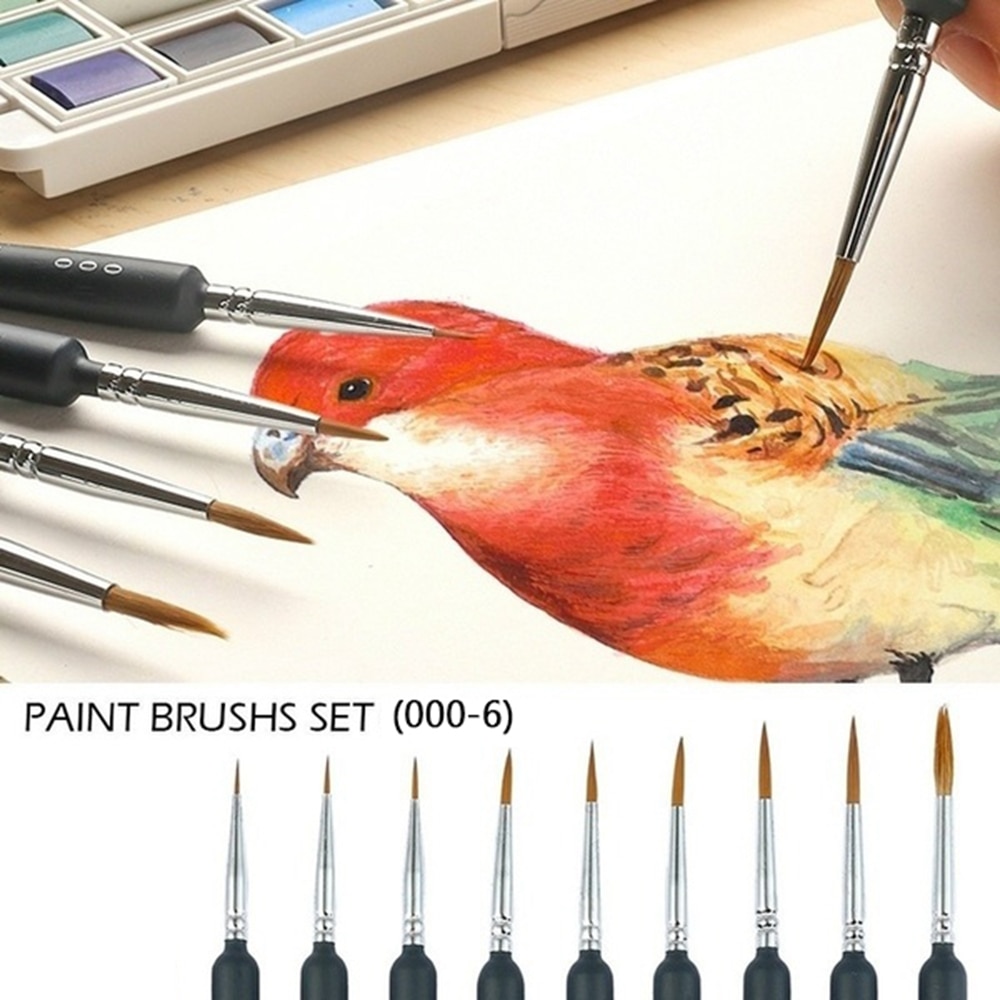9x miniature pensel sæt væsel hårbørste fine detaljer kunst negle oliemaleri