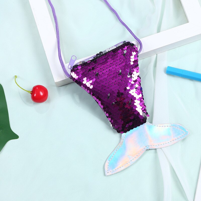 cute girl waist bag mermaid fishtail sequins fanny pack chest bag mini purse Long Rope Coin Purse Girls Crossbody Bags: 14