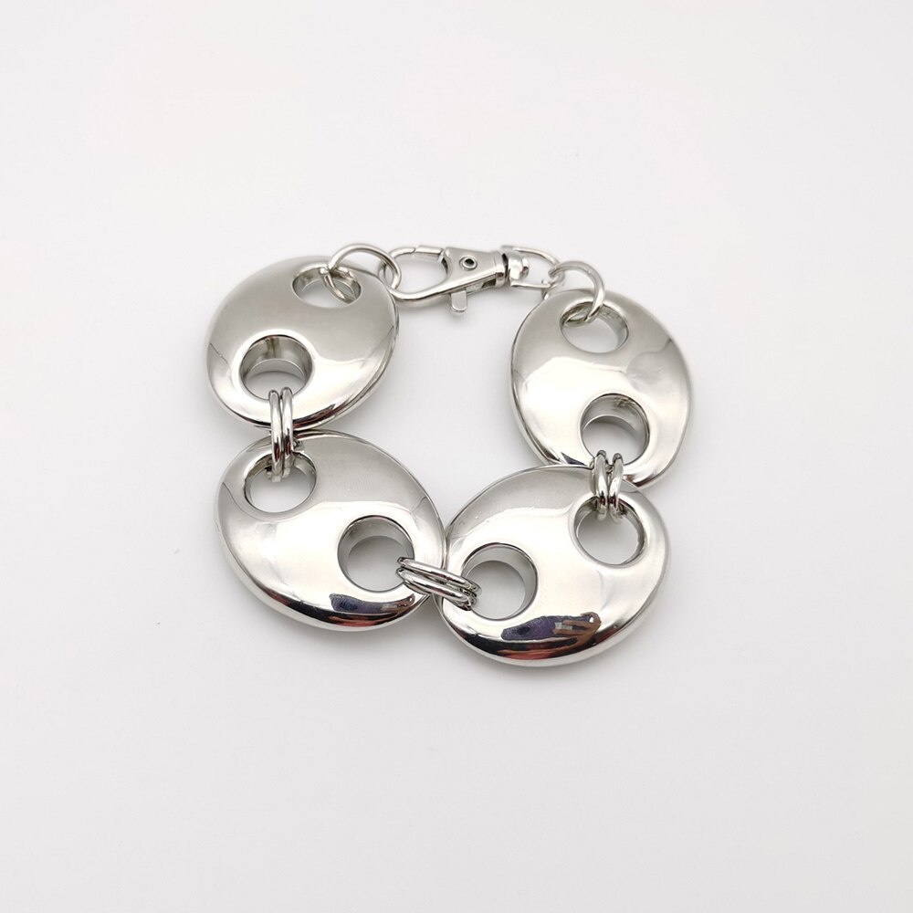Fantasia punk grosso ccb metálico ouro oval curto colar feminino masculino feito à mão de alta qualidade colar presente do punk: Bracelet Silver