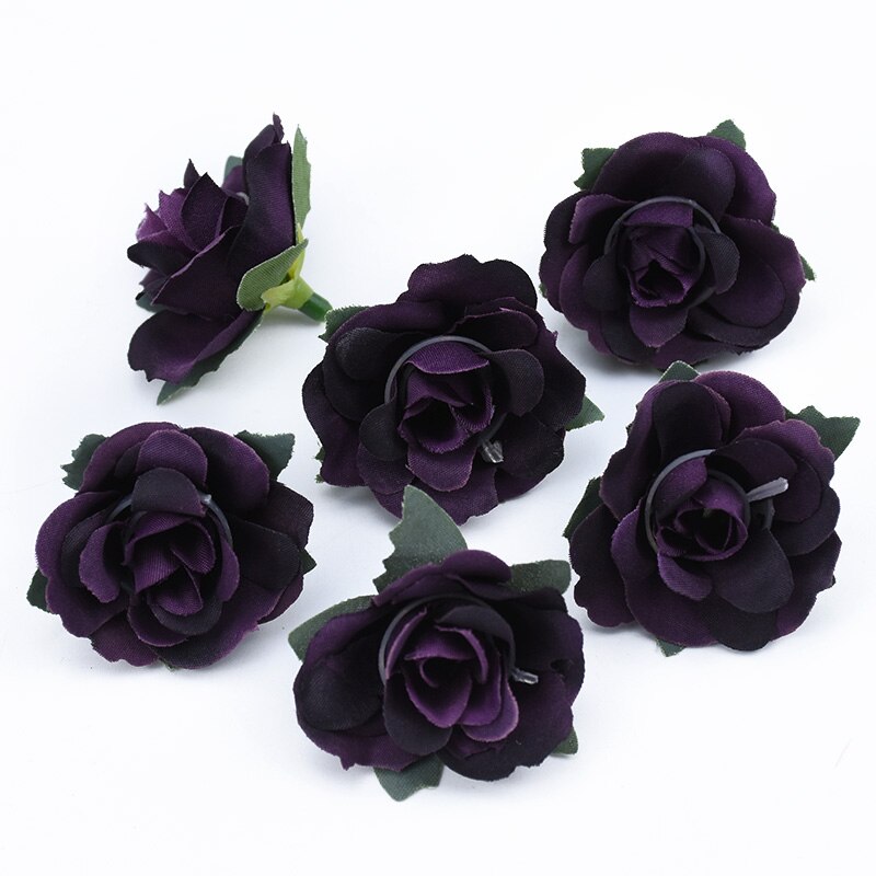 10 st silke rosor huvuden blomma vägg hem bröllop dekoration tillbehör handgjorda diy box konstgjorda växter julkrans: Svart