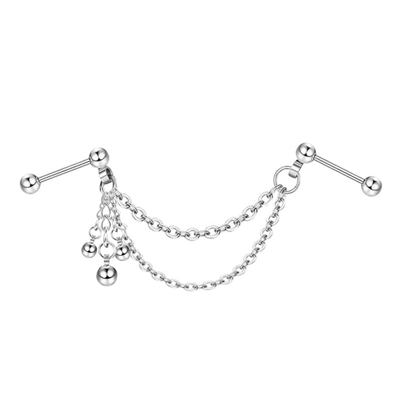 1pc Chain Earrings Stainless Steel Simple Industrial Piercing Love Heart Cartilage Helix Barbell Jewelry for Women: ROSE GOLD COLOR