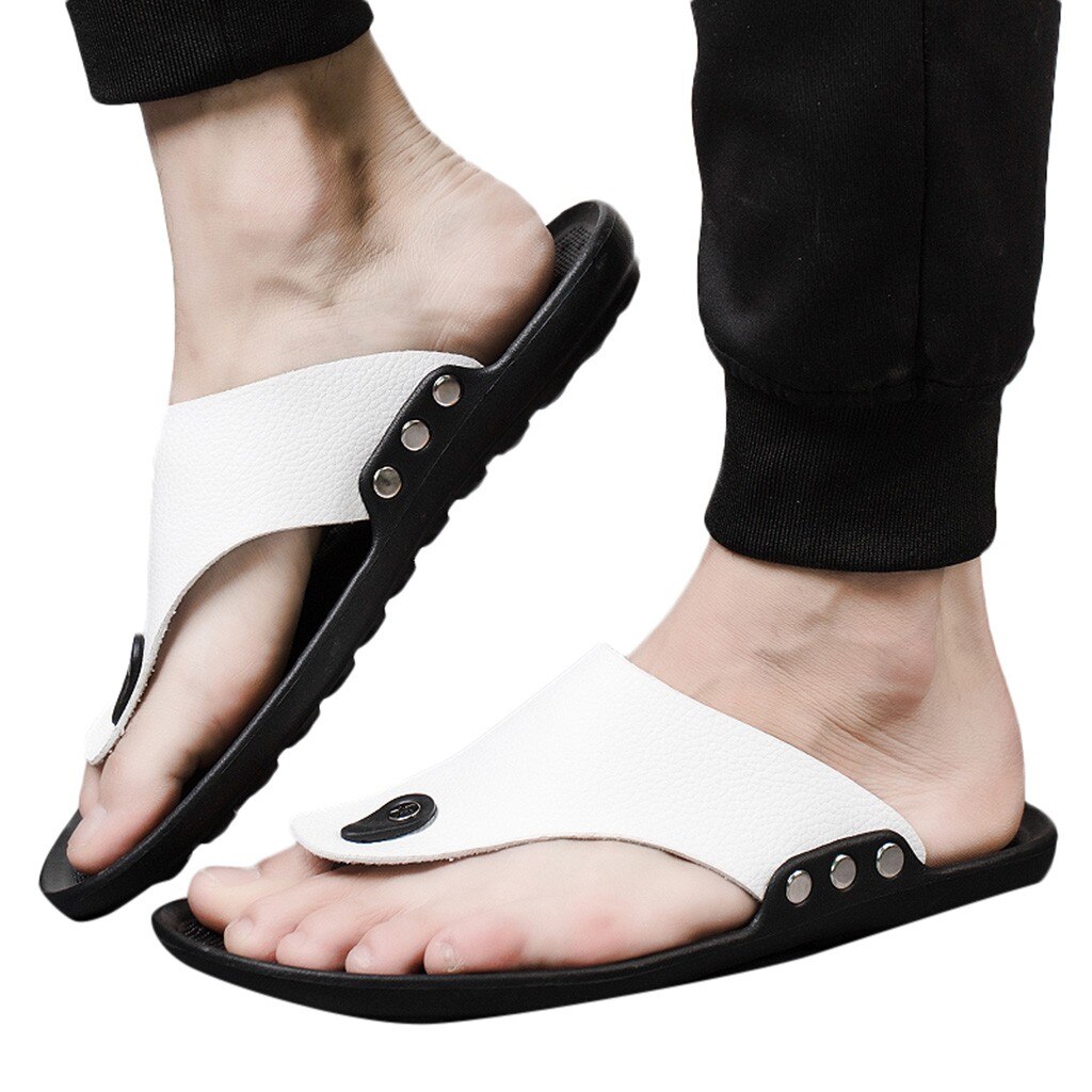 Summer Men's Flip Flops Beach Sandals Non-slip Mens Slippers Outdoor Casual Men Flat Shoes zapatos de hombre: White / 42