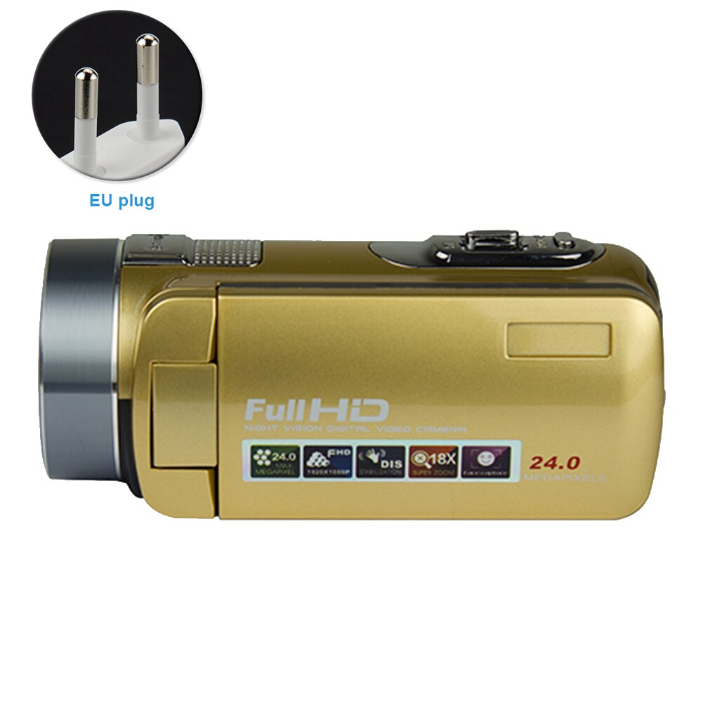 Video Camcorder Handheld Portable 24 Million Pixels Digital Camera Infrared Recorder With Plug 16X Zoom HD 1080P Durable: Gold EU