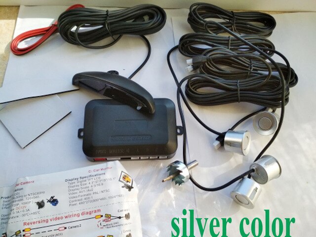LED display Car Parking Sensors 4 Radars AutomobileCar-detector Parktronic Alarm Black white RED blue silver: Silver