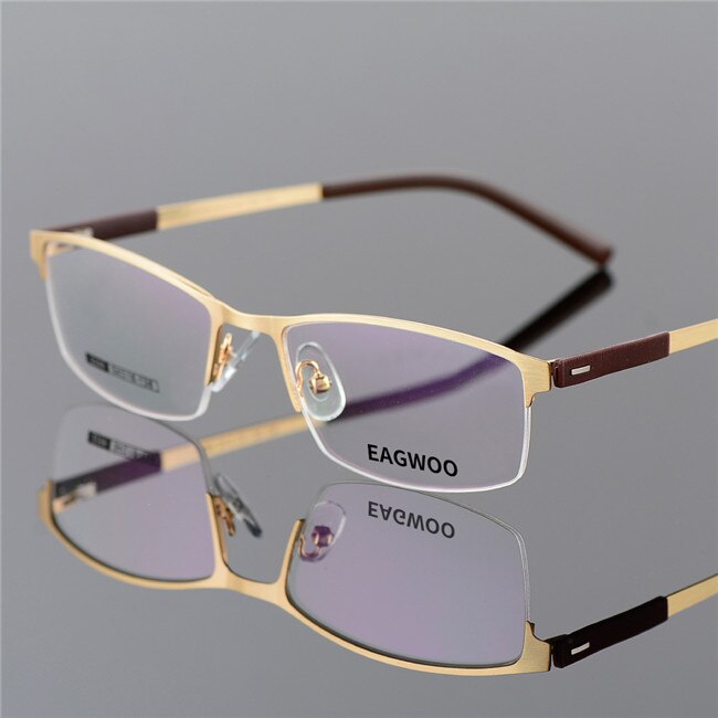 EAGWOO Business Eyeglasses Frame Half Rim Optical Glasses Men Eyewear Gold Frame Glasses for Myopia Reading Spring Temple 2299