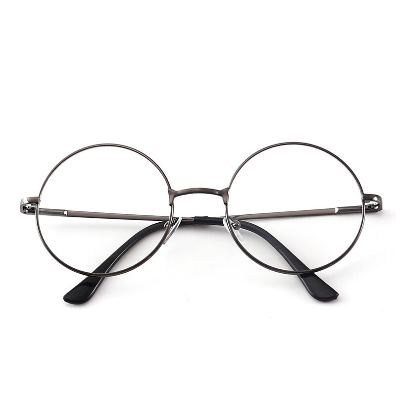 Retro-classic circular transparent lens metal frame men and women circular reading glasses retro-personality college style: Gun ash