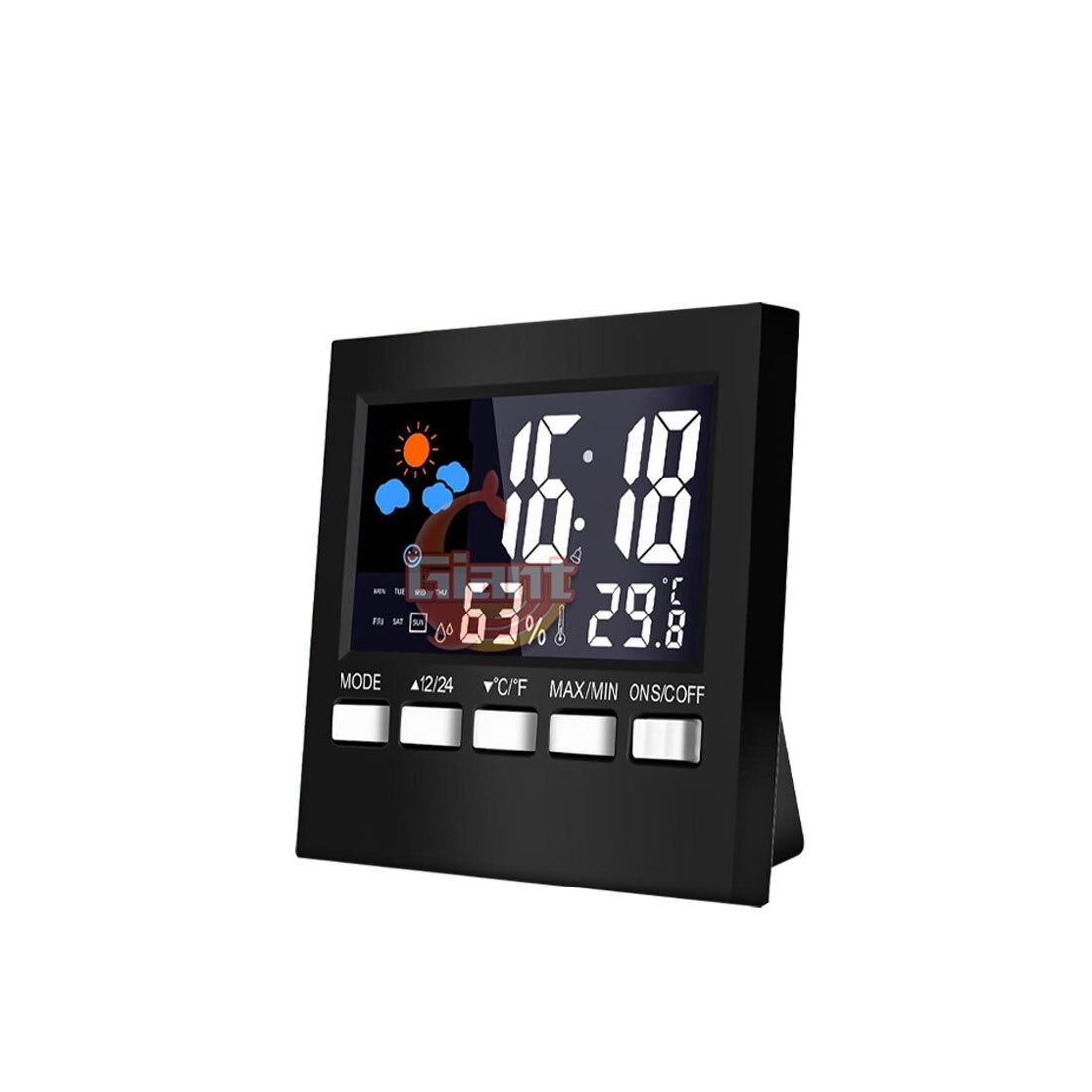 Weather Clock Color Screen Digital Display Thermometer humidity clock Colorful LCD Alarm Calendar Weather Pop: Black