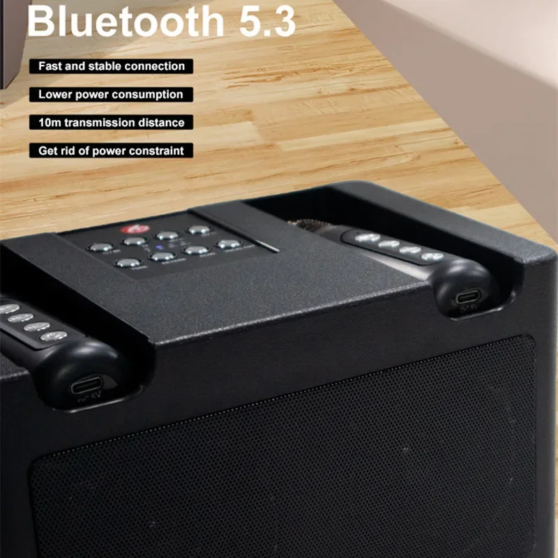 Bärbar bluetooth-högtalare med bas, hi-fi-ljud, trådlös mikrofon för karaoke-hemmafest