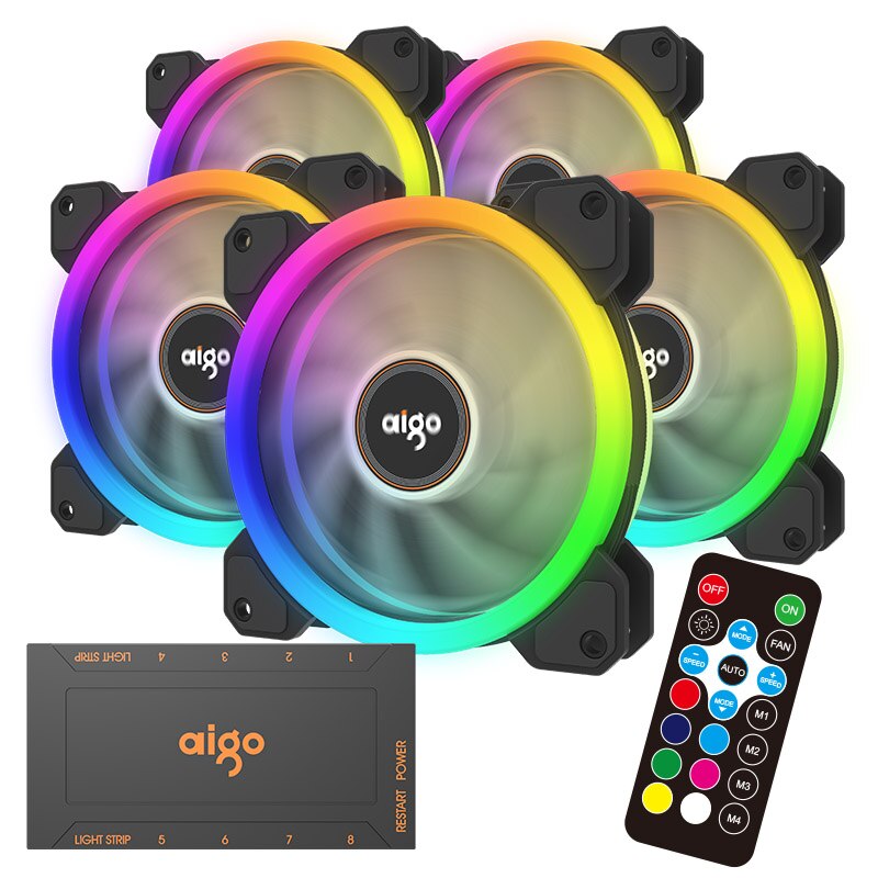 Aigo  dr12 120mm jäähdytin tuuletin tupla rgb pc tuuletin tuuletin tietokoneeseen äänetön pelikotelo kaukosäätimen tuulettimella