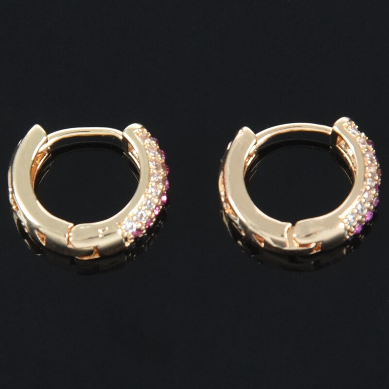 CZ Stone Hoop Earrings for Women Gold plated Piercing Jewelry -Gold