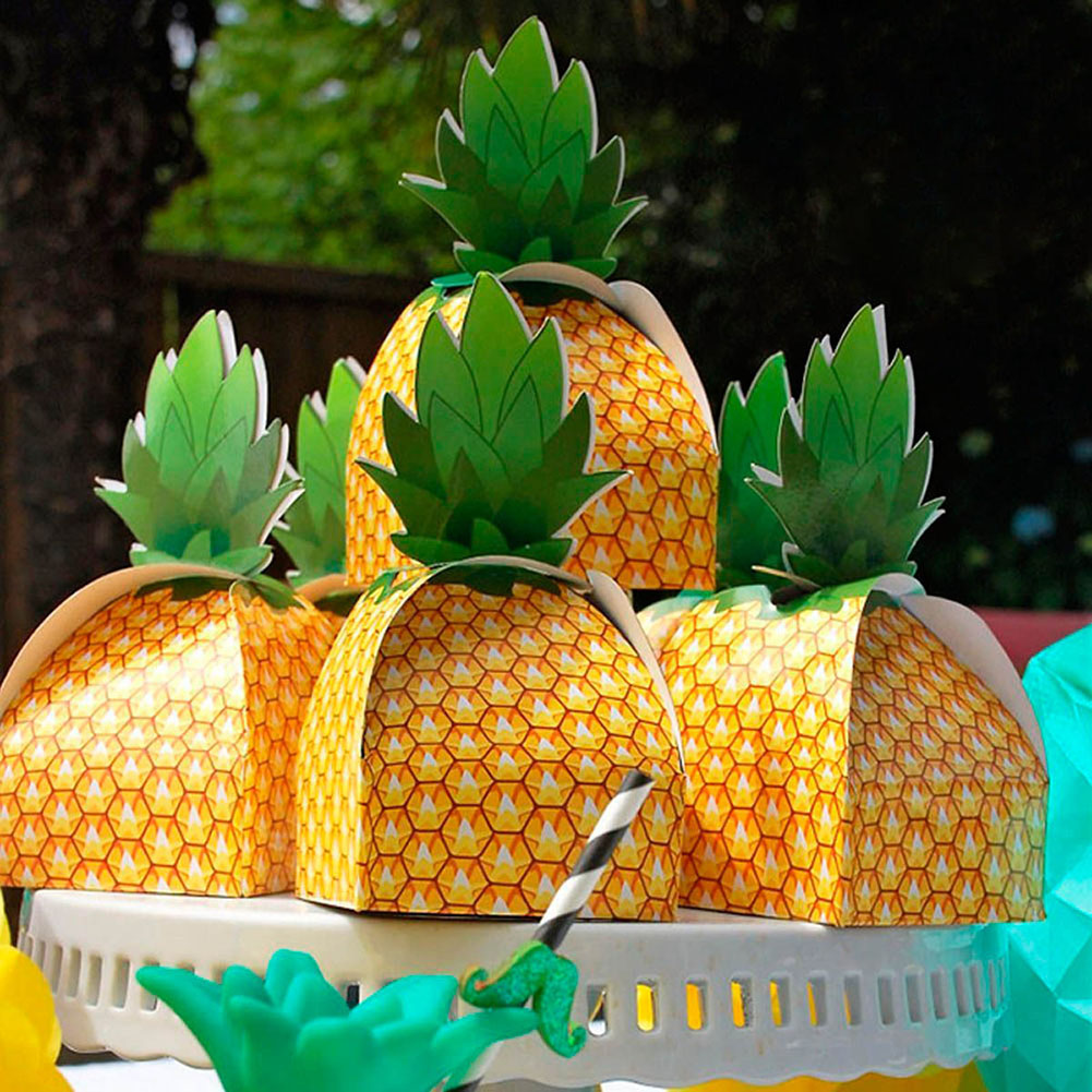 Caja de para manualidades, bolsa de dulces, piña de papel hawaiana, recuerdos de boda y cumpleaños, decoración de , 12 unids/paquete