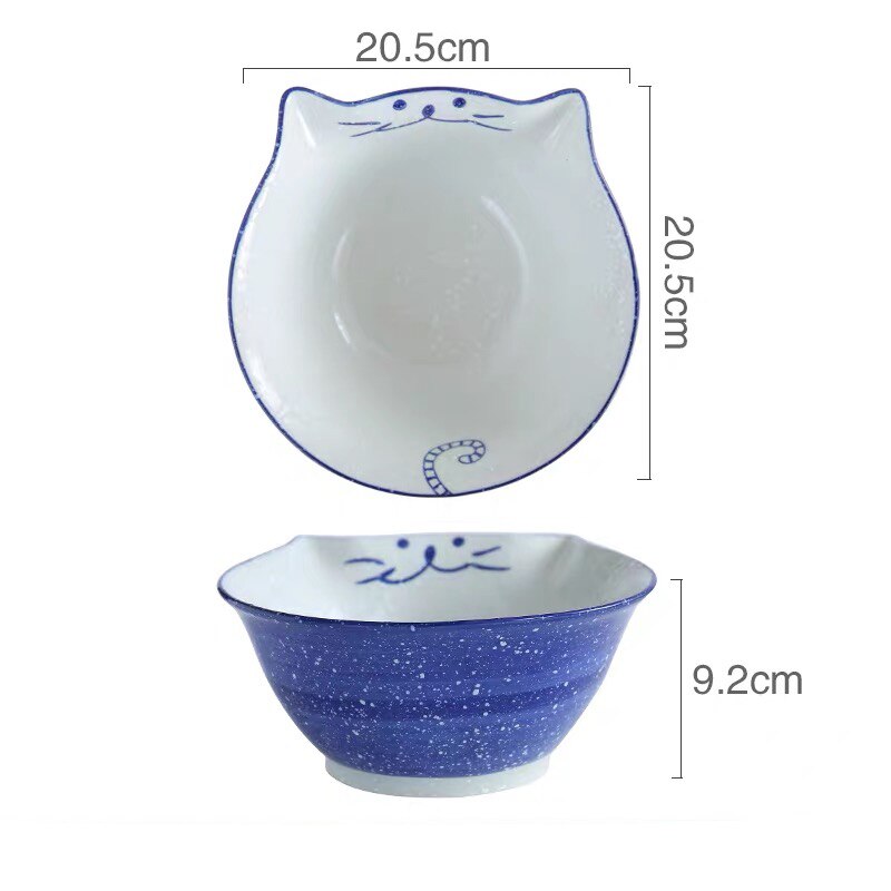 Japansk tecknad söt katt keramik soppskål handmålad porslin ris nudelskål middag dessert biff sallad tallrik servis: 8 tums skål b