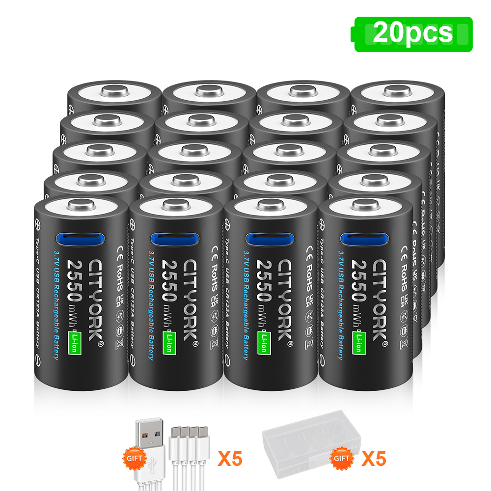 CITYORK CR123A Bateria 2550mWh 3.7V Akumulator Li-ion 16340 Do Latarki LED 16350 RCR123 Bateria + Kabel USB Type-c: other