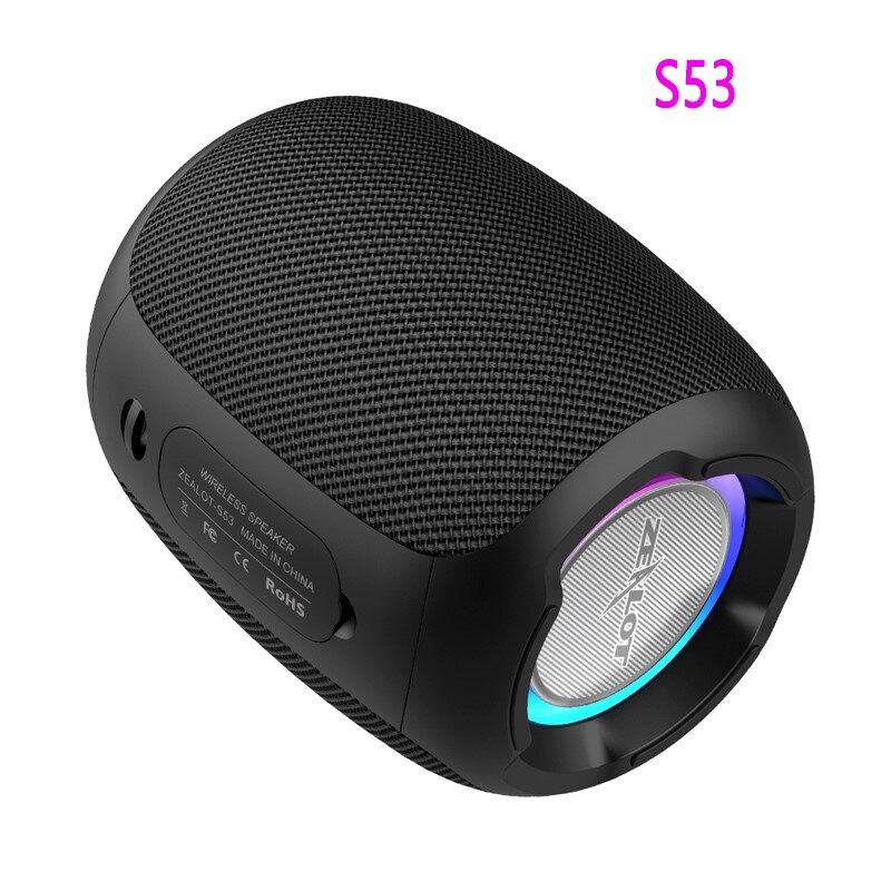 ZEALOT – haut-parleur Bluetooth S53 IPX6 étanche pour téléphone portable, carte TF FM 20w, Super Volume, caisson de basses sans fil: Black