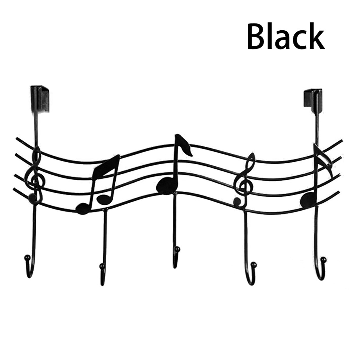 Notas musicales creativas, ganchos de pared, colgador organizador de cocina para baño, colgador de hierro con 5 ganchos: black