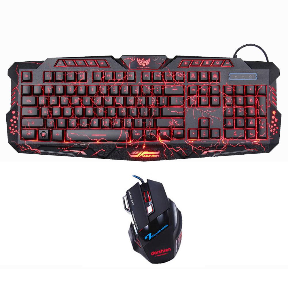LED English backlit keyboard mouse combo Switch Tricolor +7 Button Colorful Wired Gaming Mouse: m300 s8