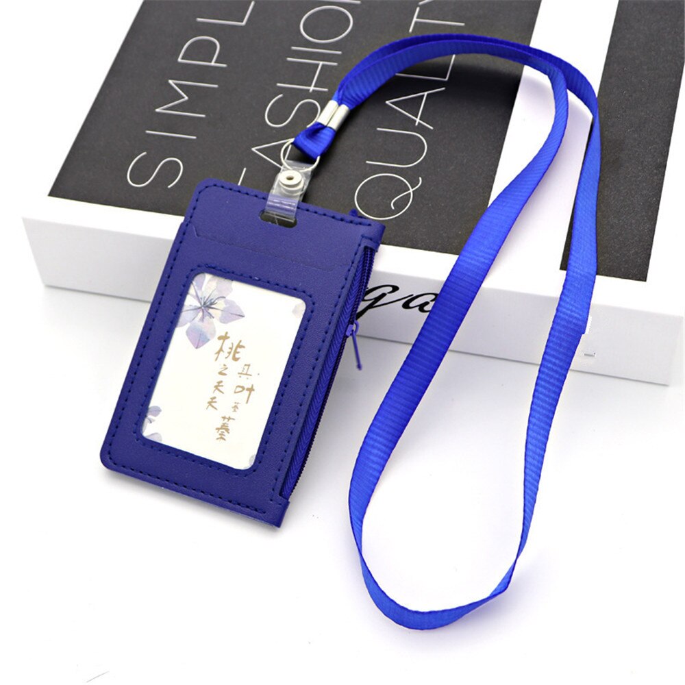 Porta carte di credito in pelle Pu Unisex porta carte di credito studenti per bambini Bus Card Case cordino maschio visita porta identità Badge Card Cover nuovo: sapphire