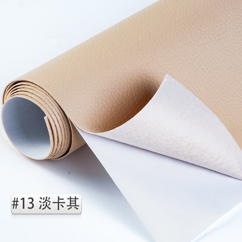 50*138cm Reliëf Lijm Lederen litchi PU Leer Stof Terug Lijm Kunstmatige Synthetisch Leer Stoffen DIY Bag Bank materiaal Effen gekleurd kunstleer kunstleer stof naaien DIY tas schoenen materiaal: 13 Light Khaki