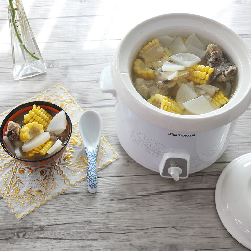 Marmite à soupe électrique en céramique blanche, ragoût électrique en porcelaine blanche, casserole chauffante isolée pour aliments