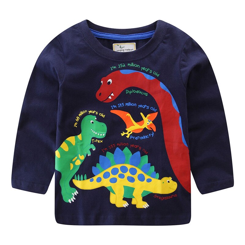 T-shirt Enfant Manches Longues - Impression Dino Cartoon - Coton Tricot Automne - Unisexe