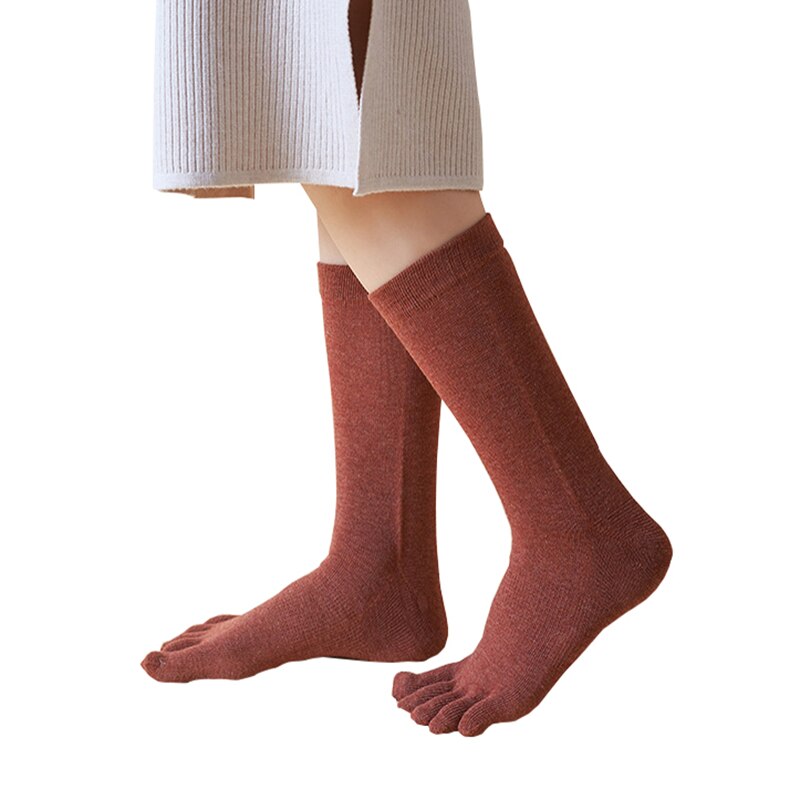 Damen-zehensocken, winter-frühlingssocken aus baumwolle, lässige japanische stil-sportsocken, wadenlang, einfarbige zehensocken