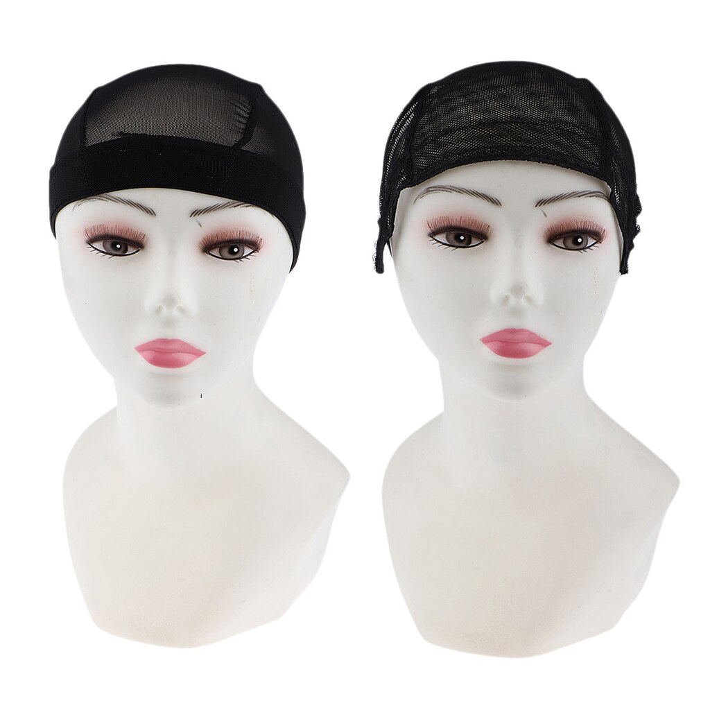 2pcs Adjustable Weaving Net Wig Cap Wig Making Weave Cap Elastic Hair Net Black