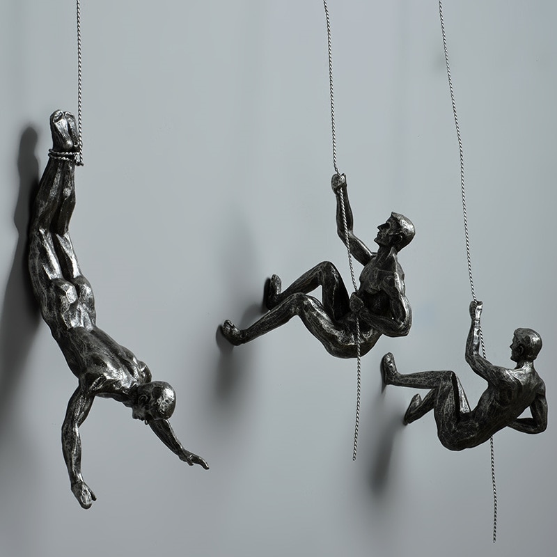 Industriell stil klättring man harts järn tråd vägghängande dekoration skulptur figurer retro staty dekor