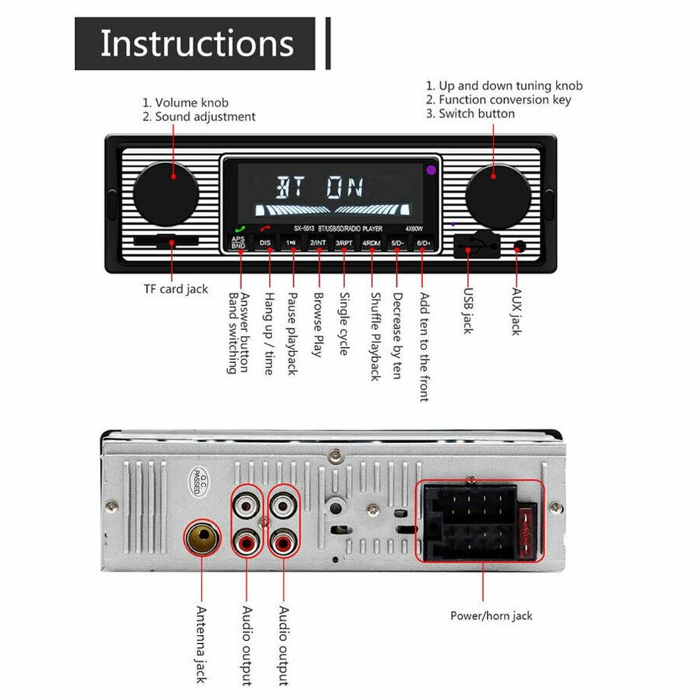 Vintage Auto Bluetooth FM Radio MP3 Speler Stereo USB AUX Klassieke Auto Stereo Audio OLED Kleurenscherm Auto Muziek Media speler