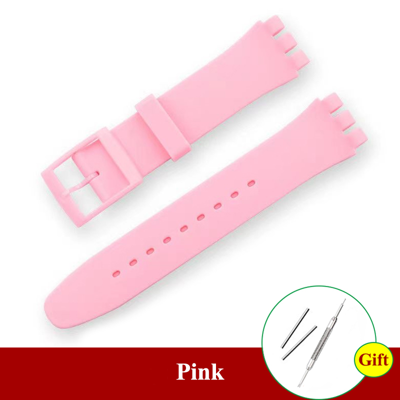 16mm 17mm 19mm 20mm Zachte Siliconen Armband Kleurrijke Horlogeband voor Swatch Horlogeband Vervanging Horloges accessoires met Tool: Blue White / 16mm