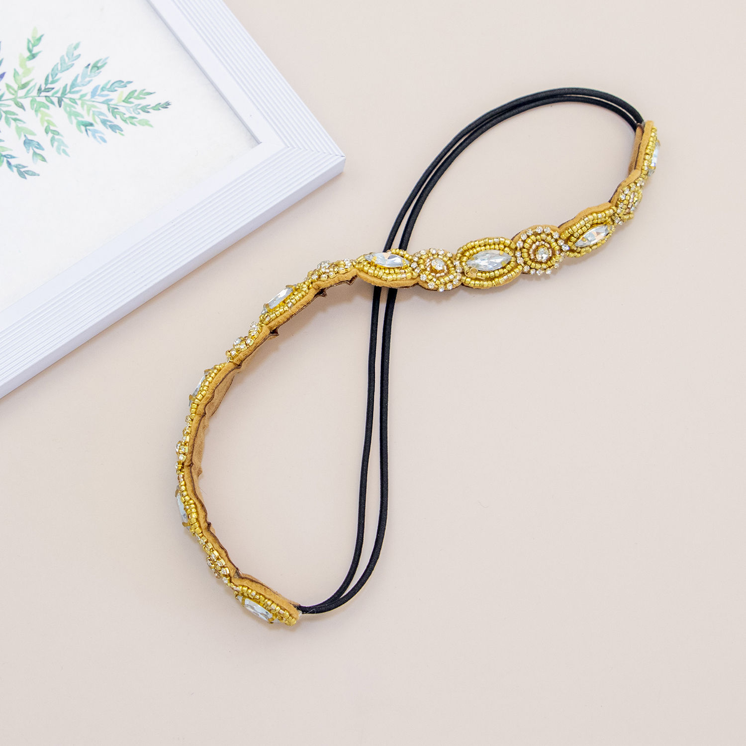 Diadema bohemia para el cabello, diademas elásticas, Tiara con cuentas turquesas Vintage y diademas elásticas con diamantes de imitación, tocados para mujer: Gris