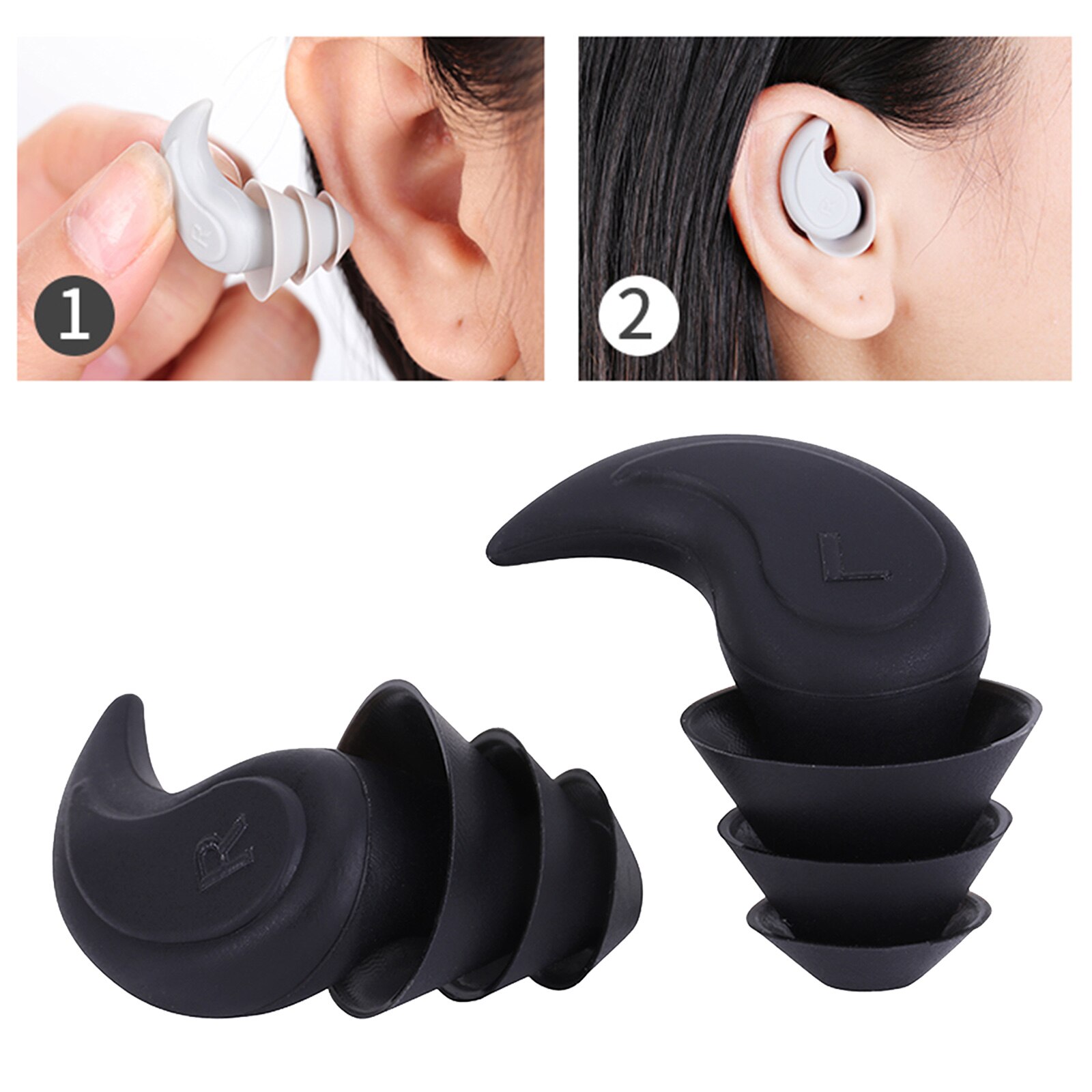 Silicone Noise Reduction Ear Plug Sound Blocking with Storage Case for Work: Black