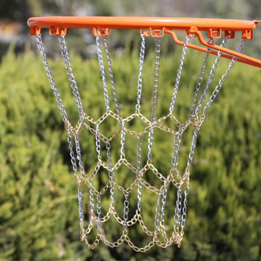 Metalbasketballnet udskiftning til al slags vejr, kraftig udendørs/indendørs 12-- løkke tilbehør til basketballkædenet