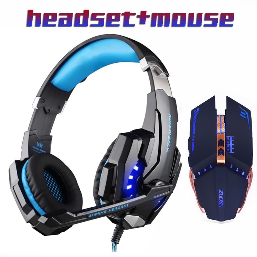 Gaming Headphone headset Stereo Earphone for gamer+Gaming Mouse 5000DPI Adjustable Mice LED Light Optical USB Wired laptop