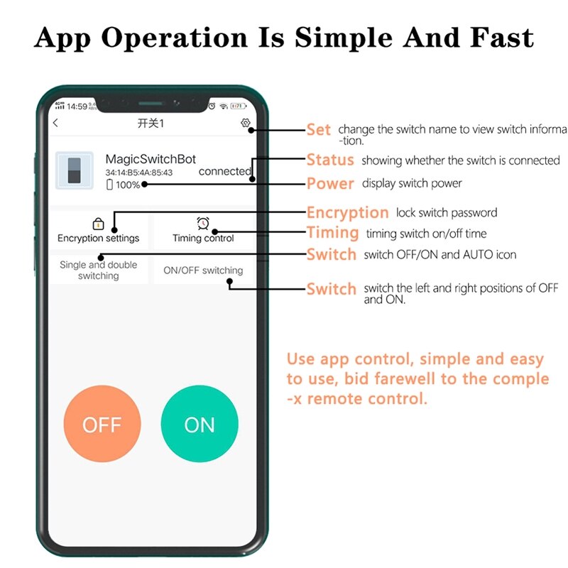Smart hjem smart switch bot knapp pusher lampe led lys trådløs telefon bluetooth kontroll vegglampe bryter app timer kontroll