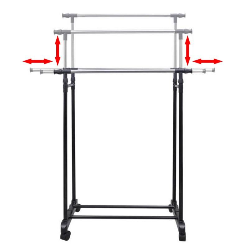 Double rod Hanger Support Simple Stretching Clothes Movable Assembled Coat Drying Rack Stand Adjustable Clothing Shelf HWC