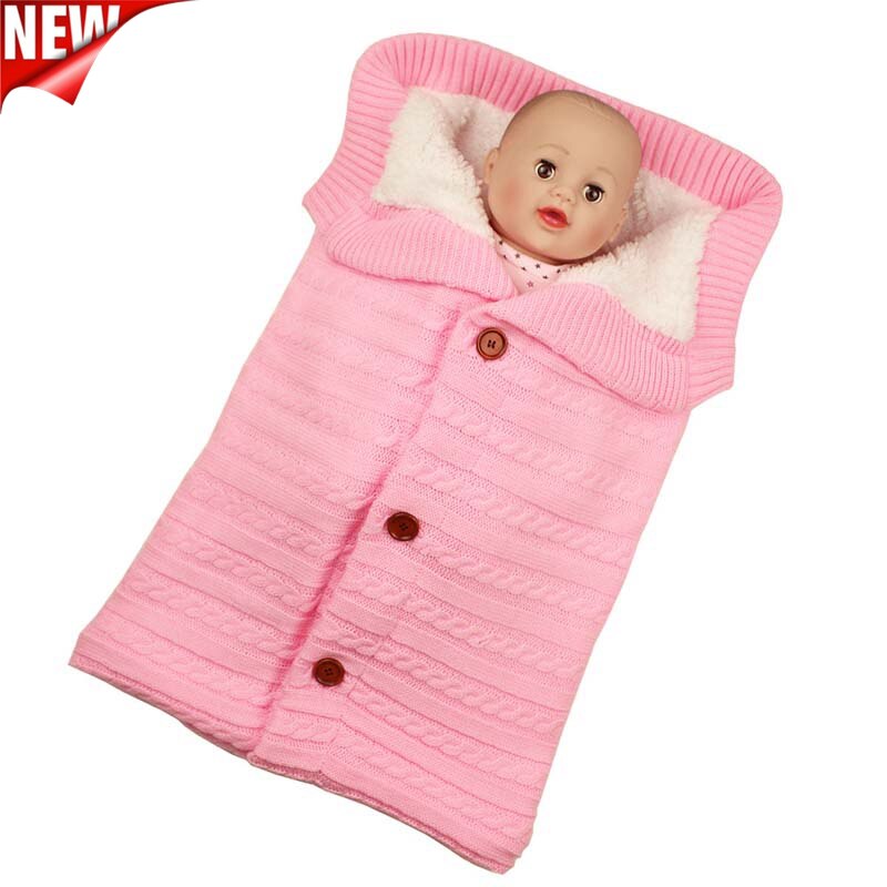 Baby Baby Gebreide Warme Inbakeren Slaapzak Knop Deken Fleece Dikte Herfst/Winter Kinderwagen Warm Wrap Deken 68*40Cm