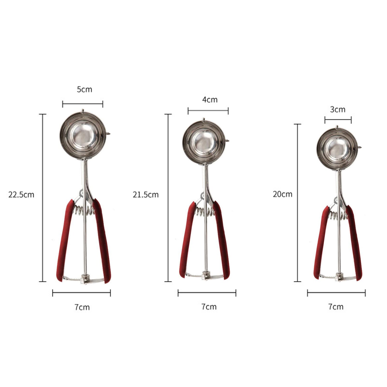 Ice Cream Scoop with Trigger Stainless Steel Dough Baking Sorbet DIY Maker: Red-Three-piece Suit