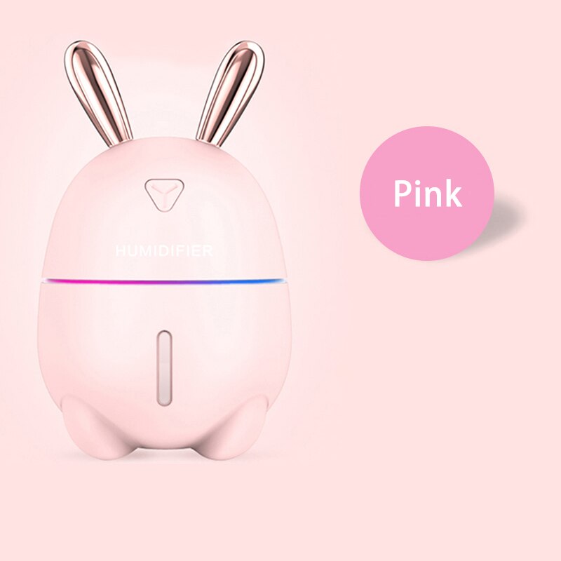 Car Humidifier 300ML Cute Rabbit USB Aroma Essential Ultra-Silent LED Night Lamp Air Purifier Mist Maker Air Fresher For car: Pink