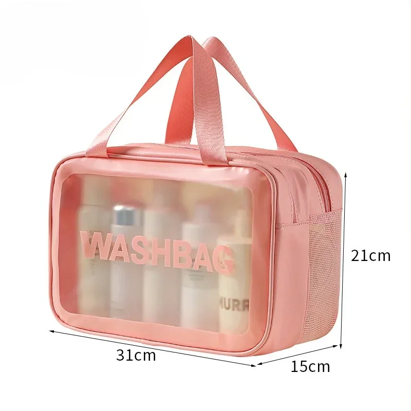 Thick Dry-Wet Separation Partition Toiletry Bag Portable Double-Layer Cosmetic Storage Bag for Travel, Beach, Pool Bathing: Pink