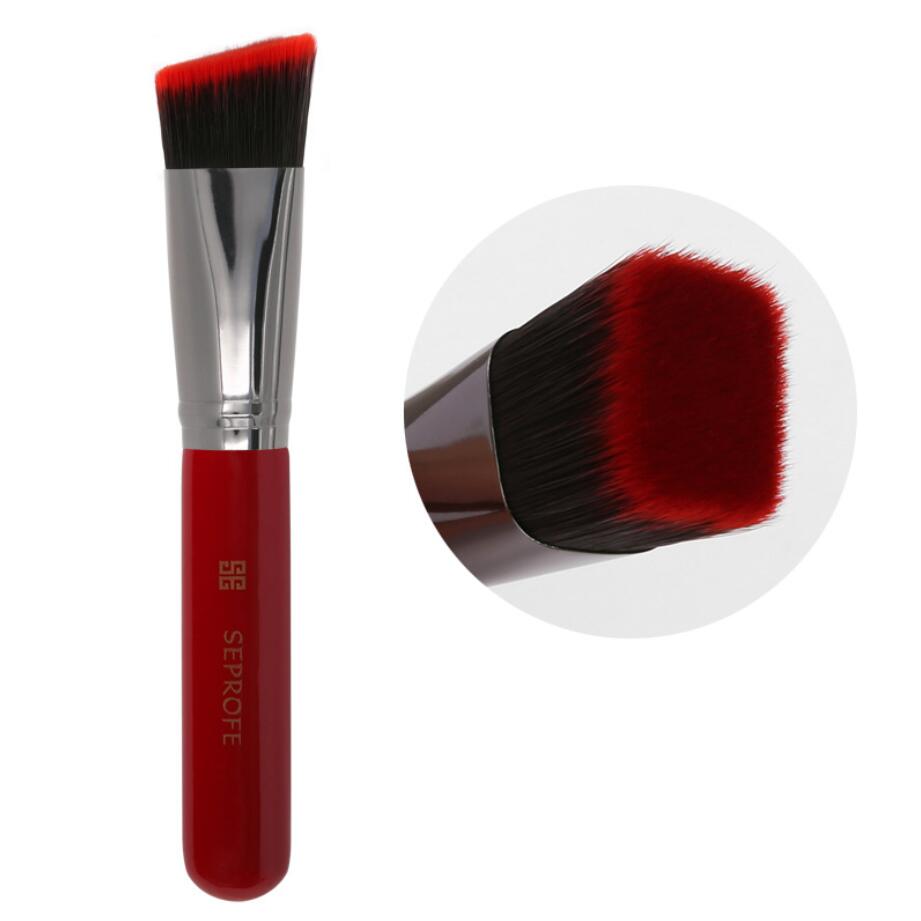 Juego de brochas de maquillaje base , 1 unidad, cabeza plana inclinable, corrector de mango pintado de madera y metal, herramientas de maquillaje: red tilt