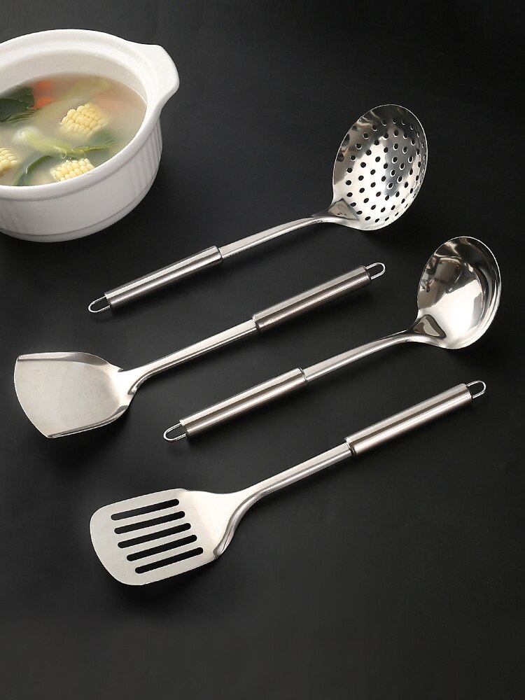 1 piece kitchen frying shovel colander soup spoon stainless steel thick long handle kitchen utensils not hand frying shovel