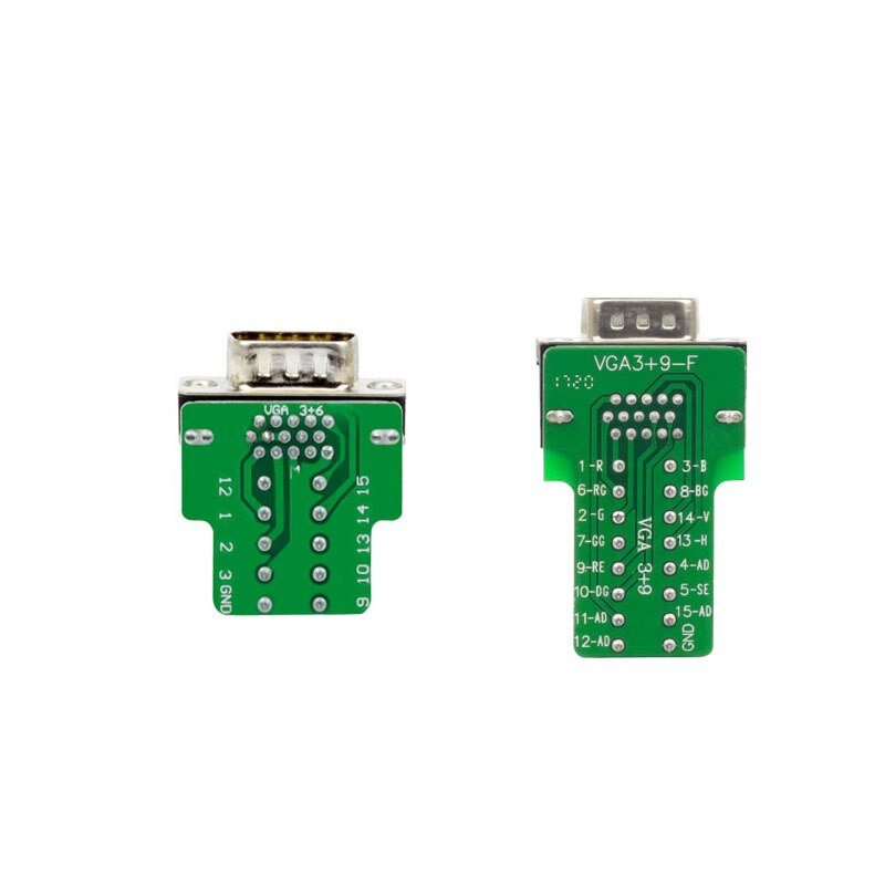 Pure copper gold plated DB15 VGA free soldering port 3 row 15 pin male female connector Green plastic shell plug