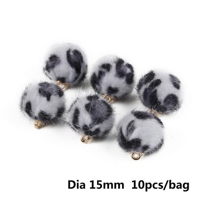 Colorful 15mm Diameter Leopard Pattern Hair Ball Pendant Leopard Print Button Fur Covered Beads Color Cloth Ball: 03 10pcs